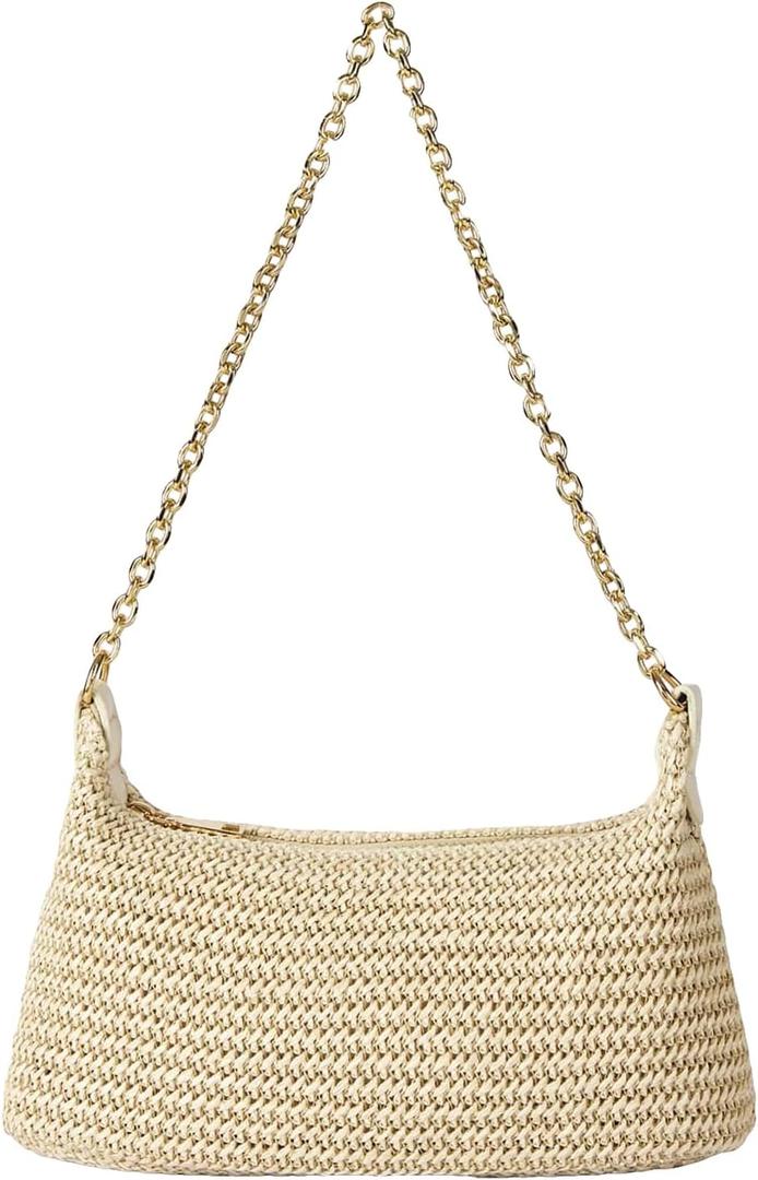 Verdusa Women's Straw Woven Shoulder Bag Tote Handbag Summer Beach Purse (Beige)