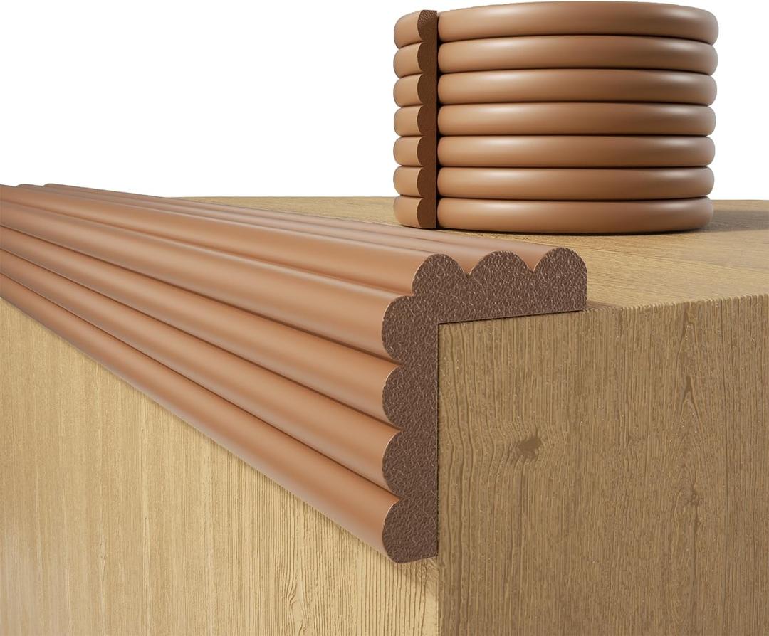 Baby Proofing Wall Corner Protector, Edge Guard Corner Protector, 6.56ft Thinken Soft Corner Protectors Pre-Taped Soft Rubber Foam Edge Cushion for Furniture (Brown-L, 6.56Ft x 11.8" W x 0.47" Th)