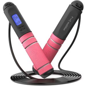 Jump Rope, Adjustable Digital Jump Rope with Calorie Counter, Ball Bearings & Alarm  Ideal for Fitness, CrossFit, Boxing, MMA, Gym  Multifunctional Speed Skipping Rope (Pink)
