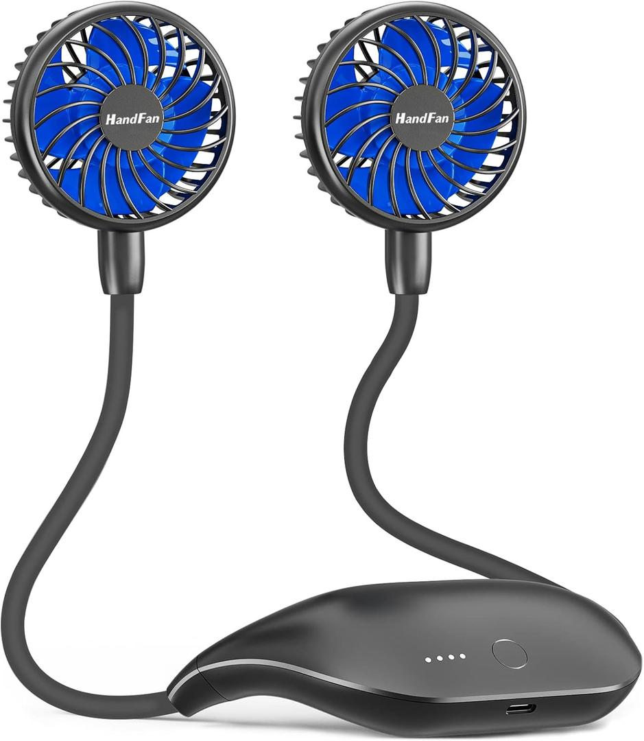 HandFan 10000mAh Portable Neck Fan Rechargeable, 48Hrs Long-Lasted Wearable Personal Fans, Hands Free Necklace Fans, Hanging Cooling Fan for Travel, Hiking, Fishing, Gifts for Women Men