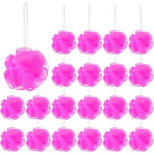 Shellwei 24 Pcs 3 Inch Mini Loofah Travel Size Bulk Shower Sponge Pouf Mesh for Women Kids Men Exfoliating Body Scrubber Baby Shower Favor(Rose Red)