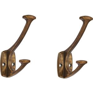 Antique Brass Hooks Wall Mounted Decorative Solid Heavy-Duty Coat Hooks for Towels,Coats,Robes,Towels,Bag Behind The Door,Bathroom Wall Hooks (2 Pack)