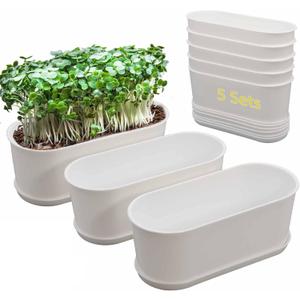 5-Pack White Herb Planter Box with Drip Trays, 8.5 Inch Small Oval Window Planters for Kitchen Sill, Indoor Outdoor, Perfect for Basil, Mint, Succulents, Flowers