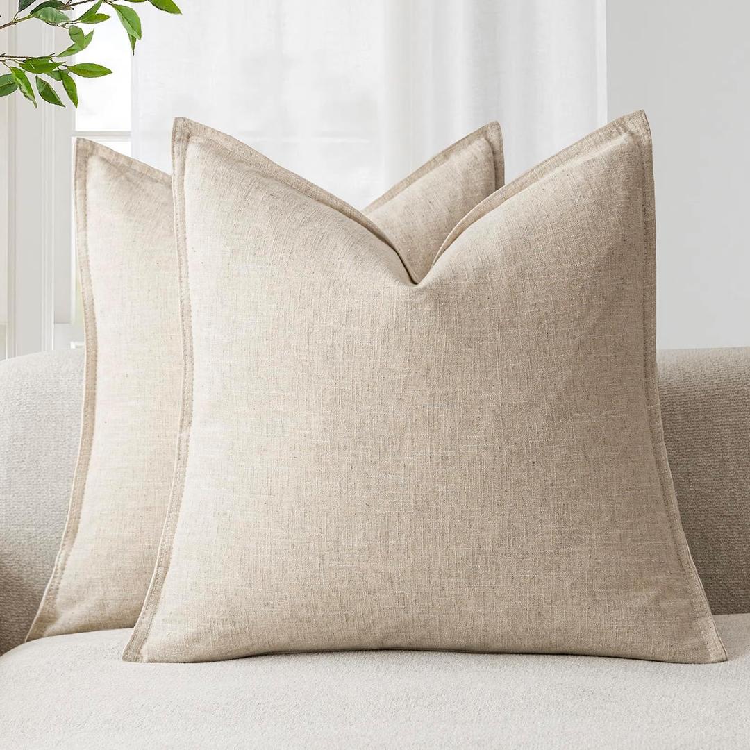 Foindtower Pack of 2, Decorative Linen Soild Throw Pillow Covers Soft Accent Cushion Case Boho Farmhouse Neutral Pillowcase for Couch Sofa Bedroom Living Room Home Decor 18 x 18 Inch Natural Beige Foindtower Pack of 2, Decorative Linen Soild Throw Pillow Covers Soft Accent Cushion Case Boho Farmhouse Neutral Pillowcase for Couch Sofa Bedroom Living Room Home Decor 18 x 18 Inch Natural Beige