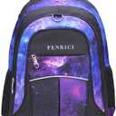 Fenrici Large Kids Backpack for Boys, Girls, 18 Inch Book Bags, 10 Compartments, 360 Laptop Protection (Galaxy Purple)