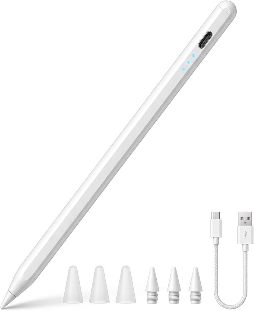 Stylus Pen for iPad - 3rd Gen & 3X Fast Charging Apple Pencil Tilt Sensitivity Palm Rejection, Compatible with Apple iPad Pro/Air/mini (2018-2025 Models) (White)