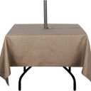 Outdoor Tablecloth Wrinkle-Free Stain Resistant Waterproof Polyester Fabric Table Cover with Zipper Umbrella Hole for Picnic/Party/Dinner/Patio Garden (6060inch Square, Zippered, Flax)