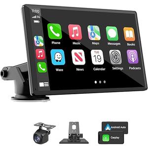 Portable Wireless Carplay Car Stereo, 7" HD Touchscreen for Car with Apple CarPlay & Android Auto with Backup Camera/Mirror Link/Voice Control/Bluetooth/GPS/AUX/FM Satellite Radio for All Vehicles