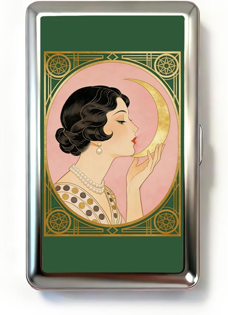 Vintage Art Deco Versatile Card & Cash Case, Slim Metal Wallet for Women Men Credit ID Business Cards (#A)