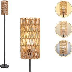 Floor Lamp for Living Room,Farmhouse Rattan Floor lamp,Modern Standing lamp with Hand-Worked Rattan Shade,Black Tall Lamp with Foot Switch