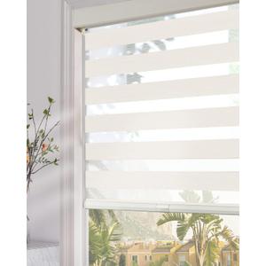 Persilux Cordless Zebra Blinds for Windows (24" W x 72" H, Beige) with Upgraded Cassette Free-Stop Light Filtering Dual Layers Sheer Roller Shades Thermal Insulated Blinds for Office & Living Room