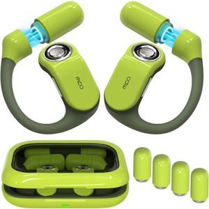 OJW Open Ear Headphones, Unlimited Power Earphones with Case & Replaceable Battery, OWS Bluetooth 5.4 Wireless Headphone with Mic, IPX7 Waterproof Headset for Sports, Compatible with iPhone & Android (Green)