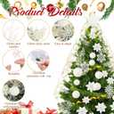 68 Pcs Christmas Tree Ornaments Set Glitter Shatterproof Xmas Tree Ball Ornament Poinsettia Flowers Wired Ribbon Berry Stem Topper Star Pine Needles for Christmas Home Decoration (Iridescent) (White)