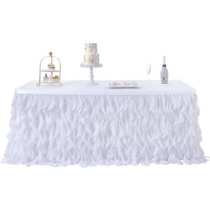 leegleri 72Inch White Tutu Table Skirt for Rectangle&Round Tables-Tulle Curly Willow Table Skirt Decorations, White Ruffle Tablecloth for Wedding Bridal Shower Birthday Party Decorations (15" x 10.6" (Rectangle;Round;Square))