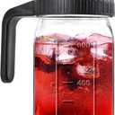 Mason Jar Pitcher, 32 OZ Glass Pitcher with Lid Double Leak-proof with Handle Water Jug Wide Mouth Breast Milk Pitcher Fridge Container for Water, Juice, Iced Coffee, Tea, Juice - Black