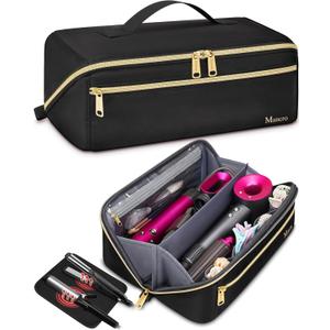 Mancro Hair Tools Travel Bag Compatible with Shark Flexstyle, Wide-open Hot Hair Tool Organizer with Separate Heat Resistant Mat, Hair Accessories Organizer for Straighteners, Curling Iron (Standard, Black)