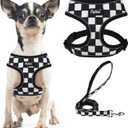PUPTECK Soft Mesh Dog Harness and Leash Set Pet Puppy Cat Comfort Padded Vest No Pull Harnesses, Checkered Black&White, S