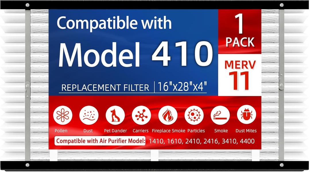 1 Pack, 410 Replacement Filter, Compatible with AprilAire 410 Whole House Air Purifiers Models,1410,1610,2410,2416,3410,4400,MERV11 HVAC Furnace Filter Replacement,Actual Size:16"x28"x4" Air Filter
