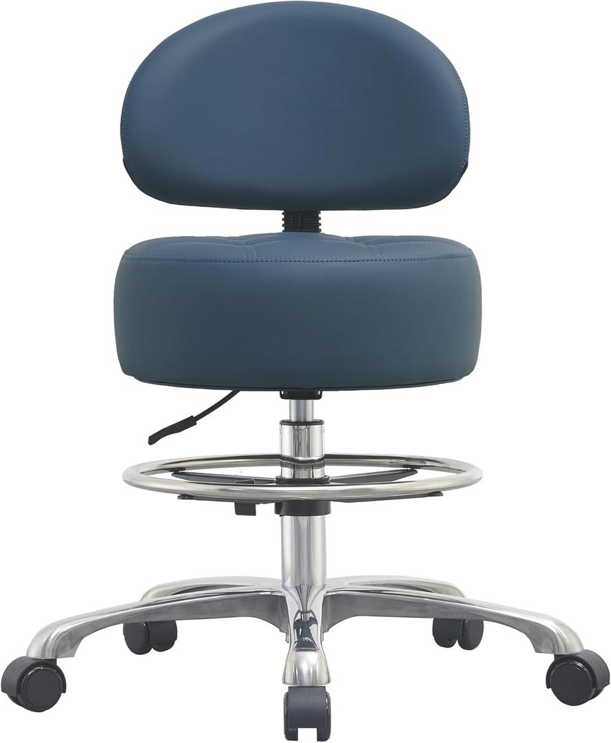 Adjustable Rolling Shop Stool with Back Support - Heavy Duty Kitchen Stool with Wheels for Salon, Spa, Massage, Tattoo, Esthetician - Extra Thick for Comfort