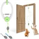 Cat Toy Interactive for Indoor Cats, Smart USB Rechargeable Door Hanging Automatic Retractable Kitten Toys, Teaser Electronic Self Play Feather Cat String Toy Attached with 3 Catnip Mice Green