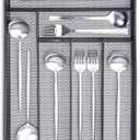 WuGeShop 6 Compartments Metal Mesh Kitchen Flatware Organizer Tray, Silverware Drawer Organizer/Utensil Holder and Cutlery Tray with Non Slip Mat (Black)