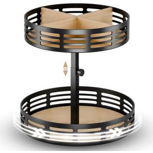 Lazy Susan Organizer,4 Adjustable Heights Lazy Susan Turntable for Cabinet,2-Tier Snack Organizer for Pantry Shelf,Rotating Spice Rack,Wood Condiment Seasoning Organizer for Spices, Makeup,Snack