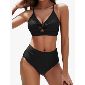 Sucrefas Women's High Waisted Bikini Set Two Piece Twist Knot Swimsuit Criss Cross Bathing Suit, M