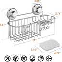 HASKO Suction Cup Shower Caddy Basket for Shampoo, Shower Suction Shelf Organizer, Basket with Soap Holder and Hooks, Stainless Steel Shampoo Holder for Bathroom Storage, Chrome