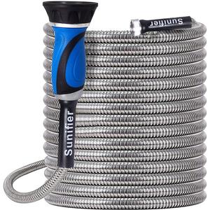 Metal Garden Hose 15 Ft 30 Ft With Hose Nozzle, Flexible Stainless Steel Water Hose 25 Ft 50 Ft Heavy Duty No Kink Hose 75 Ft 100 Ft (15FT)