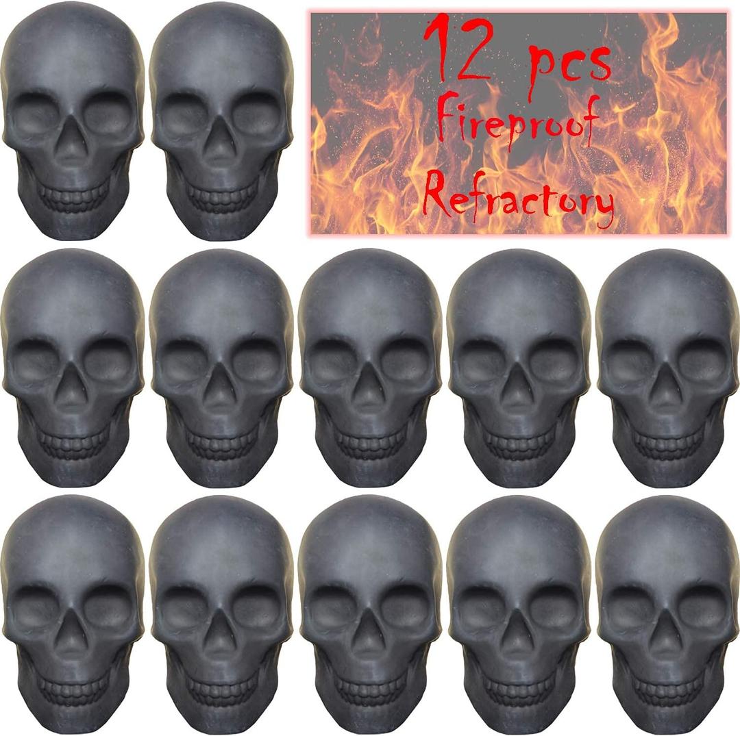 Skull Charcoal FireproofRefractory Imitated Human Skull Gas Log for Indoor or Outdoor Fireplaces, Fire Pits Halloween Decor