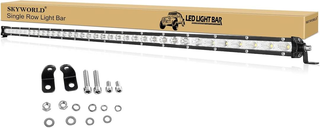 SKYWORLD 37 inch 180W Single Row LED Light Bar Low Profile Ultra Thin Slim Mini Spot Flood Combo Beam Off Road Driving Lights Led Fog Lights Boat Lighting ATV SUV UTV Truck
