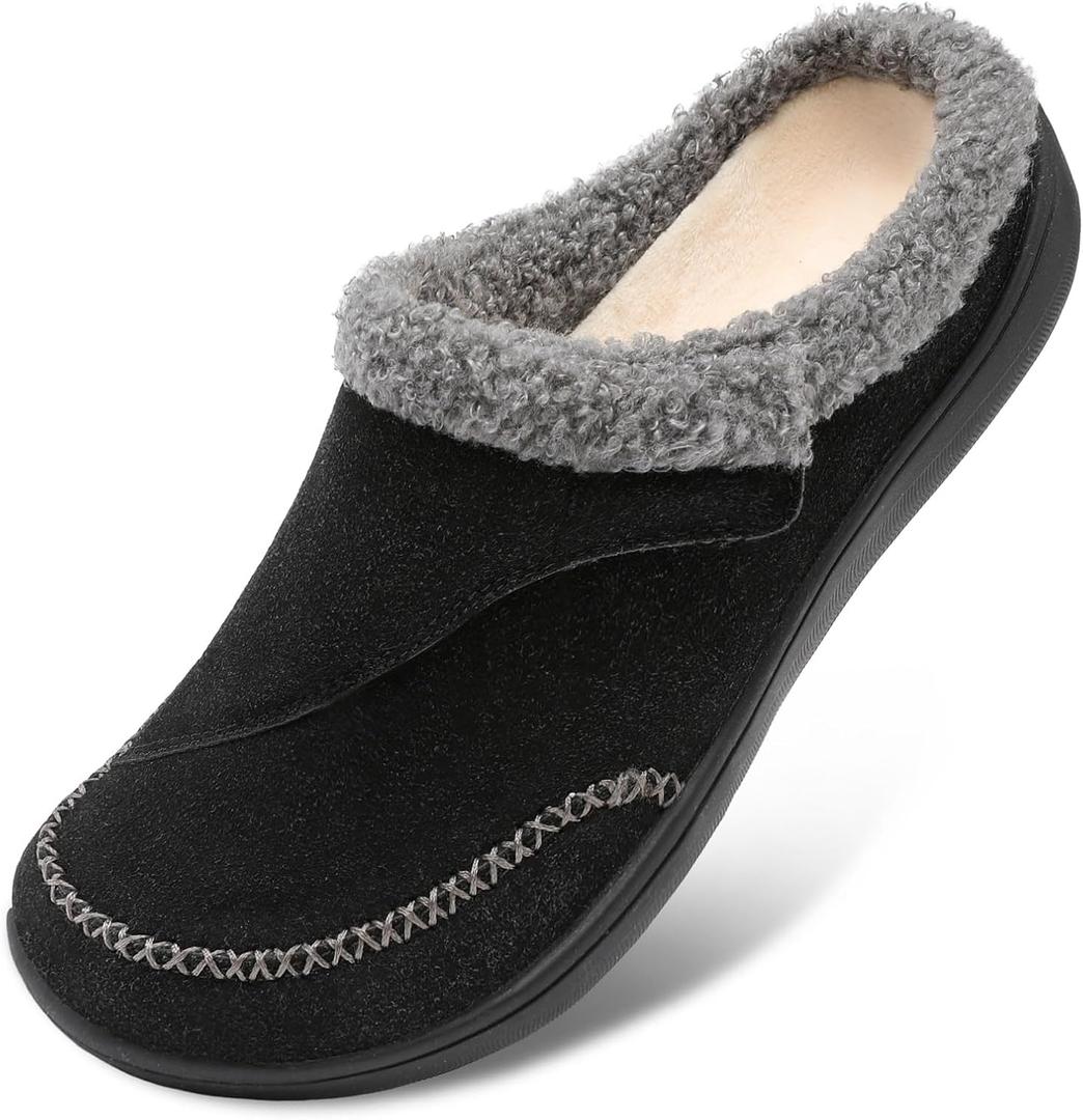 LeIsfIt Womens Wide Slippers Adjustable Diabetic Slippers Memory Foam Swollen Arthritis Edema House Shoes Indoor Outdoor (9 Wide, Black)