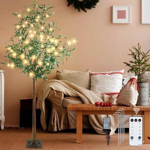 CAMANTU Olive Tree Light, 5FT Fairy Lights Artificial Plant Tree, Artificial Greenery Tree with Lights for Indoor Outdoor Home Bedroom Party Christmas Decoration
