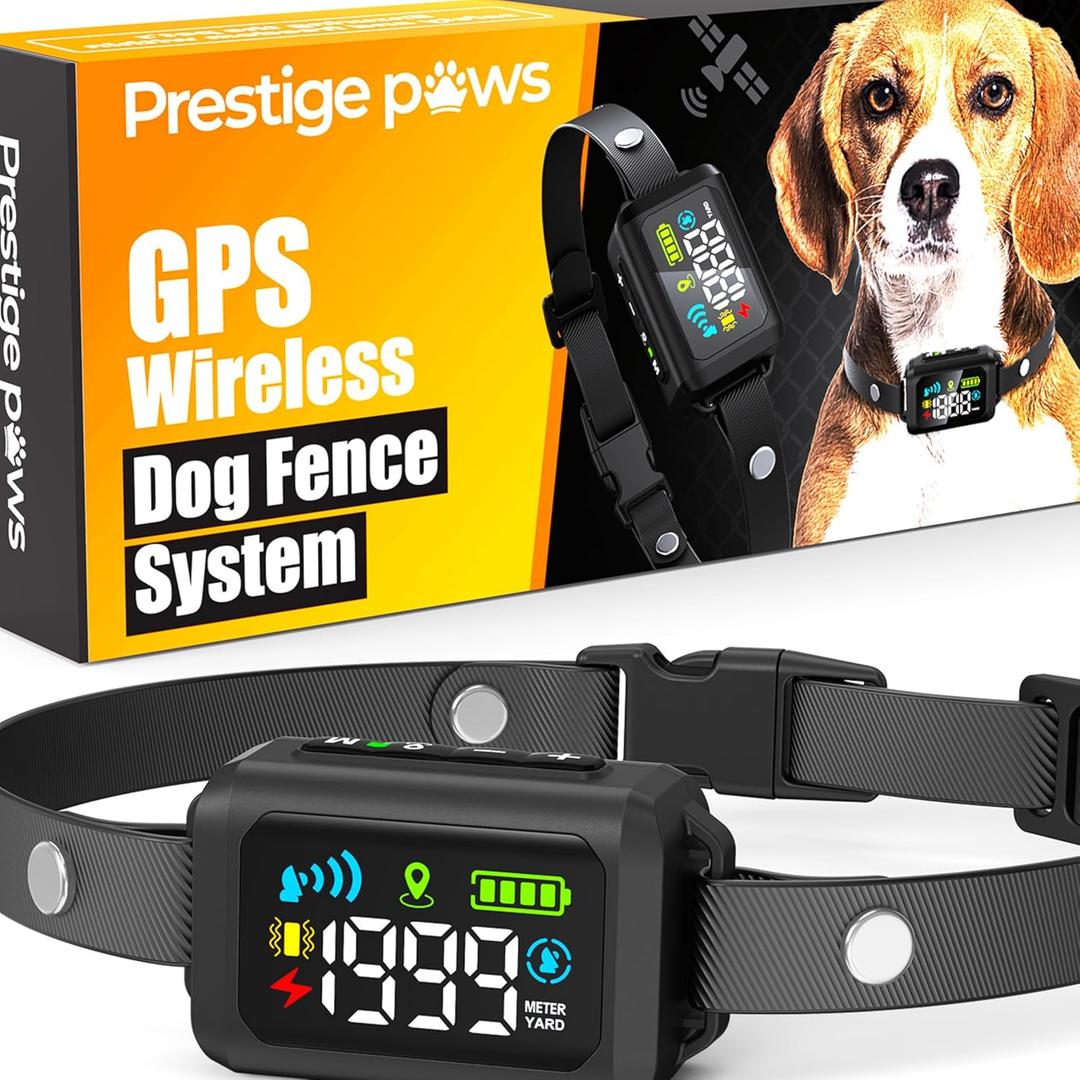 GPS Wireless Dog Fence - No Monthly Fee, Waterproof Pet Containment System with Smart Shock Collar - Safe GPS Tracker for Dogs - Adjustable, Rechargeable, Easy Setup