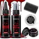 BOBISUKA 5PCS Halloween Fake Blood Kit – Dripping Fresh Blood, Dark Spray Blood, Coagulated Gel, Cleansing Soap, Stipple Sponge – Realistic Washable SFX Makeup for Zombie, Vampire Monster & Cosplay
