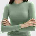 C202 Womens Long Sleeve Tops Crew Neck Double Lined Tight T Shirts Going Out Top Trendy 2024 Fall Fashion, Talc Small (Green, S)