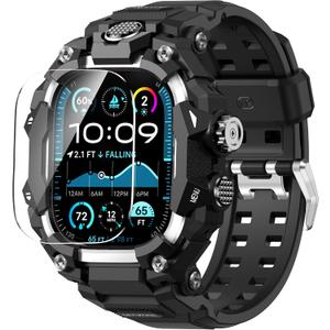 Band with Rugged Case Compatible with Apple Watch Bands 49mm (Ultra 3/2/1), Sport iwatch Bands Protective Bumper Cover for Men (49mm Silver)