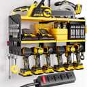 Large Power Tool Organizer Wall Mount with Charging Station, 3 Layer Heavy Duty Metal Tool Storage Rack Loads 420lbs with 6 Cordless Drill Holder, Utility Rack Loads with 4 Power Strip (Yellow)