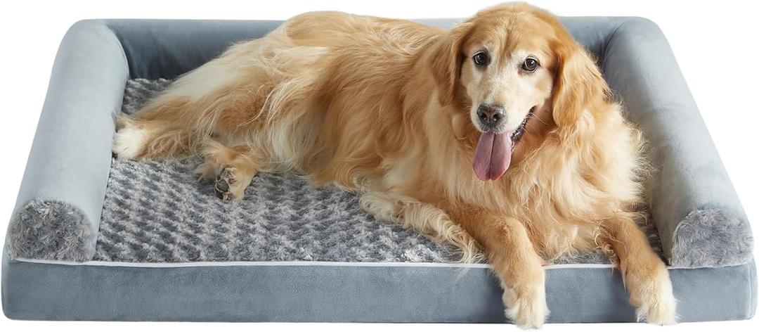 BFPETHOME Dog Beds for Large Dogs, Orthopedic Dog Bed for Medium Large Dogs,Big Waterproof Couch Pet Bed with Removable Washable Cover (42"L x 30"W x 7"Th, Grey)