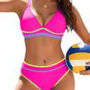 Blooming Jelly Women's Cheeky Bikini Sets Color Block Two Piece Swimsuit Crisscross Back Sporty Bathing Suits Curvy Swim Suit (Large)