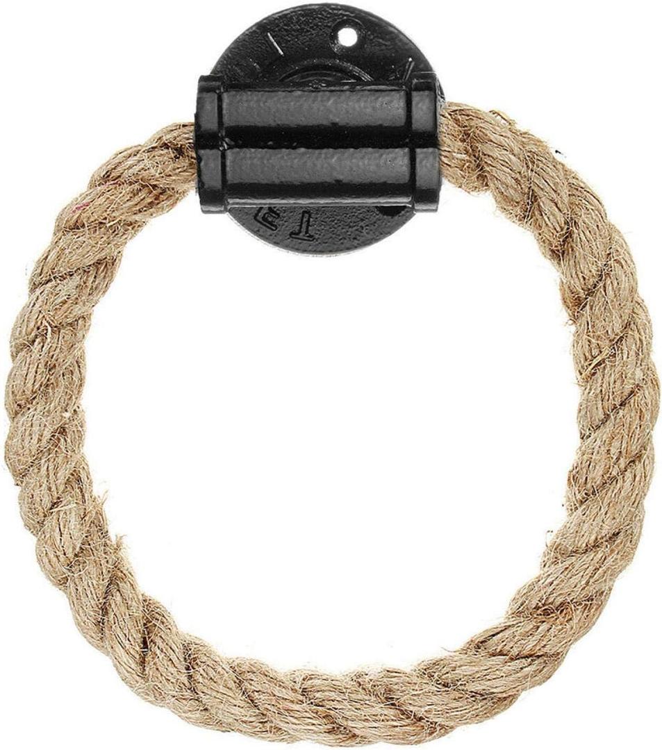 Rope Towel Ring, Wall Mount Vintage Cast Iron Towel Rack, Industrial Storage Toilet Towel Holder, Rustic Hand Towel Hanger, for Shower/Bathroom/Bedroom/Kitchen