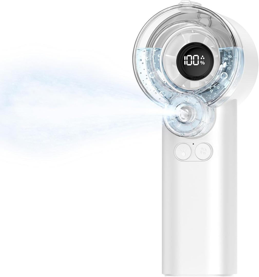 Handheld Misting Fan, Mini Portable Water Spray Fan with 5 Speeds & LED Display, 3600mAh Rechargeable Battery, Magnetic Detachable Water Tank,Personal Fan for Outdoor, Home, Office