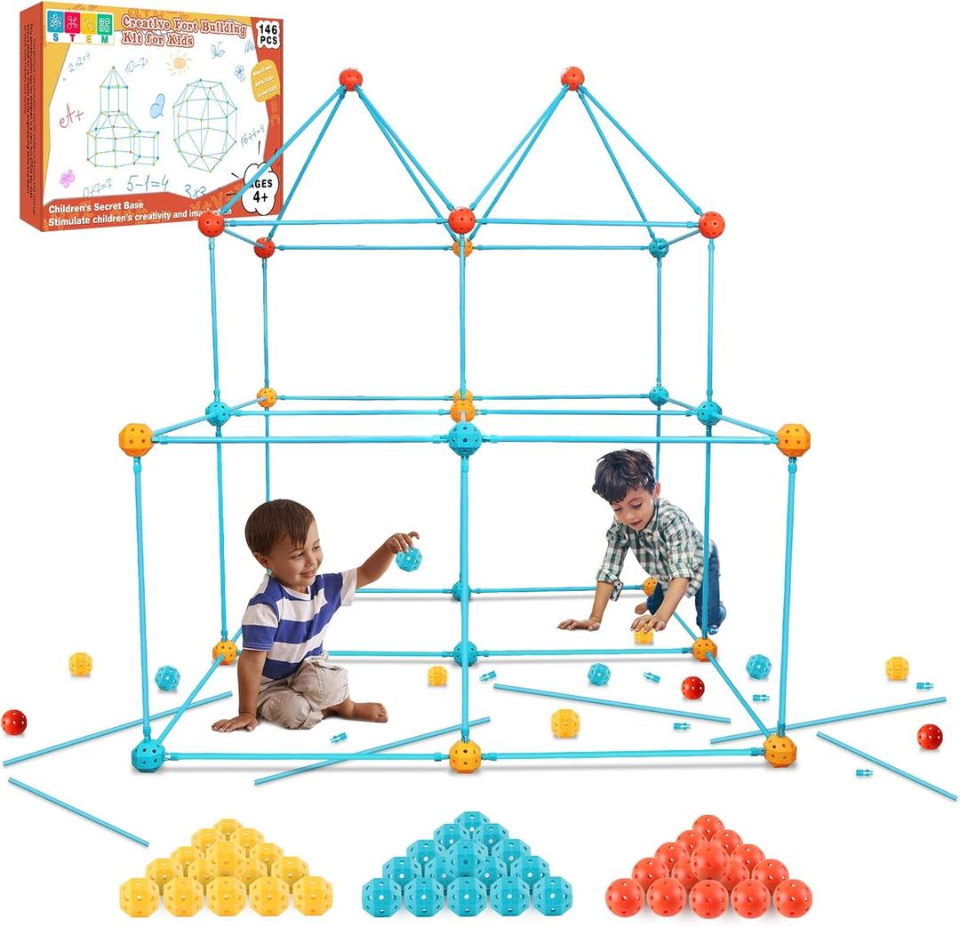 Bzseed Fort Building Kit for Kid DIY Play Tent STEM Construction Toys Fort Builder for Kids Indoor Outdoor Play Creative Gift for 4 5 6 7 8 9 10 11 12 Year Old Boy Girl Christmas Birthday Gift 140Pcs