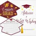 Hunanyume Graduate with Sign, 50PCs Holographic Gold Foil Graduation Wish Card for High School College 2025 Grad Celebration Party Games Supplies Decorations(Maroon)