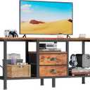 Furologee TV Stand with 2 Fabric Drawers, 43 Inch Entertainment Center with Open Storage Shelves, Media Console Table for Bedroom, Living Room, Rustic Brown