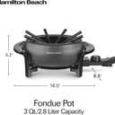 Hamilton Beach 12 Cup Electric Fondue Pot Set with Temperature Control, 6-Color Coded Forks, for Cheese, Chocolate, Hot Oil, Broth, 3 Quart PFAS-Free Nonstick Interior, Gray (86202)