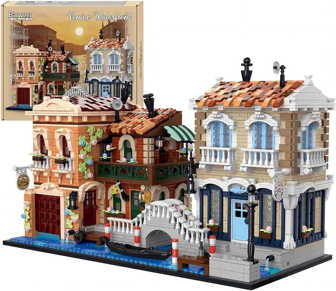 Venice Rivera Building Block Set, Italian Canal City Architecture, Street View Kit with LED Lighting, Collectible Home Decor Gift for Adults & Teens,4610 Pieces,Barweer 010
