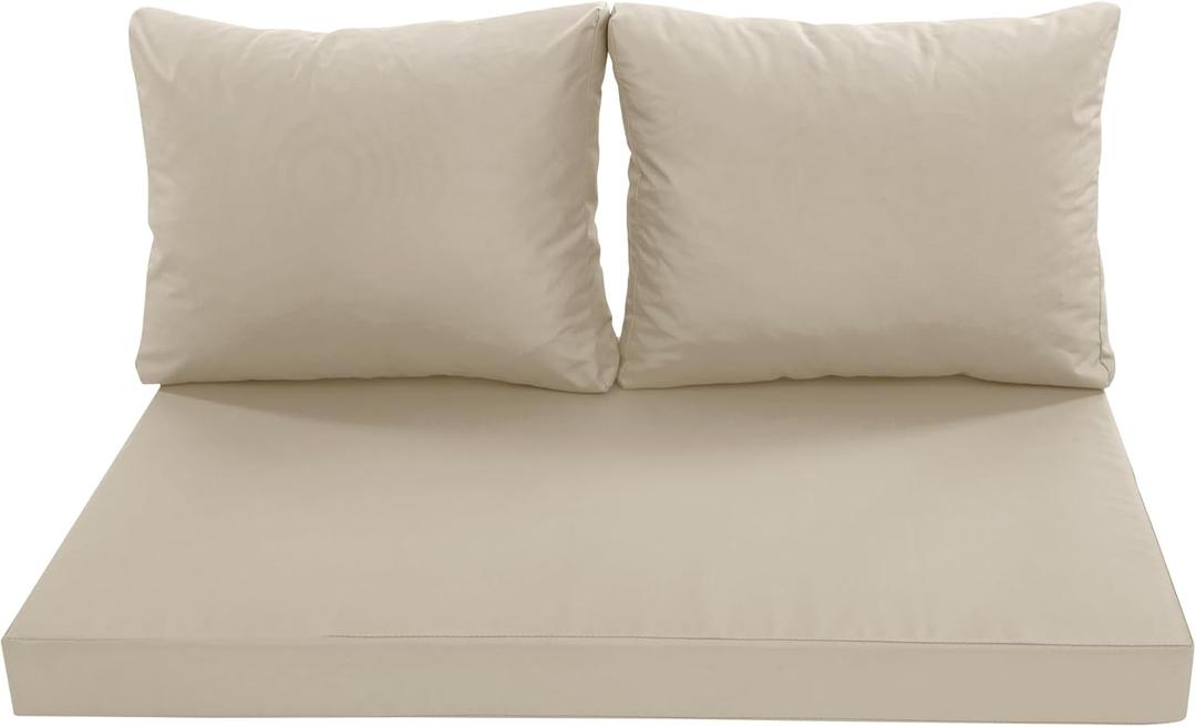 Outdoor Loveseat Cushions, Waterproof Weather & Fade Resistant Seat and Backrest Cushion Set for Couch, Swing, Bench, 46 x 26 Inch, Cream
