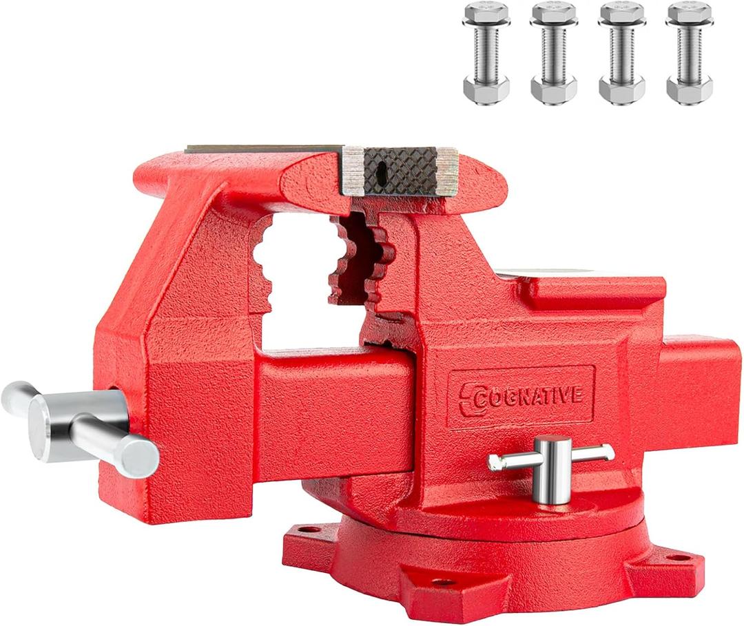 8" Heavy-Duty Bench Vise Ductile Iron Bench Vise with Strong 9900lbs Clamping Force 360 Swivel Bench Vice with Anvil, Red