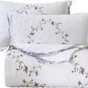 vctops 3-Piece Elegant Floral Embroidered Bedspread Coverlet Set Oversize Queen 100% Cotton Reversible Patchwork 1 Quilt and 2 Pillow Shams (Purple,Oversize Queen)